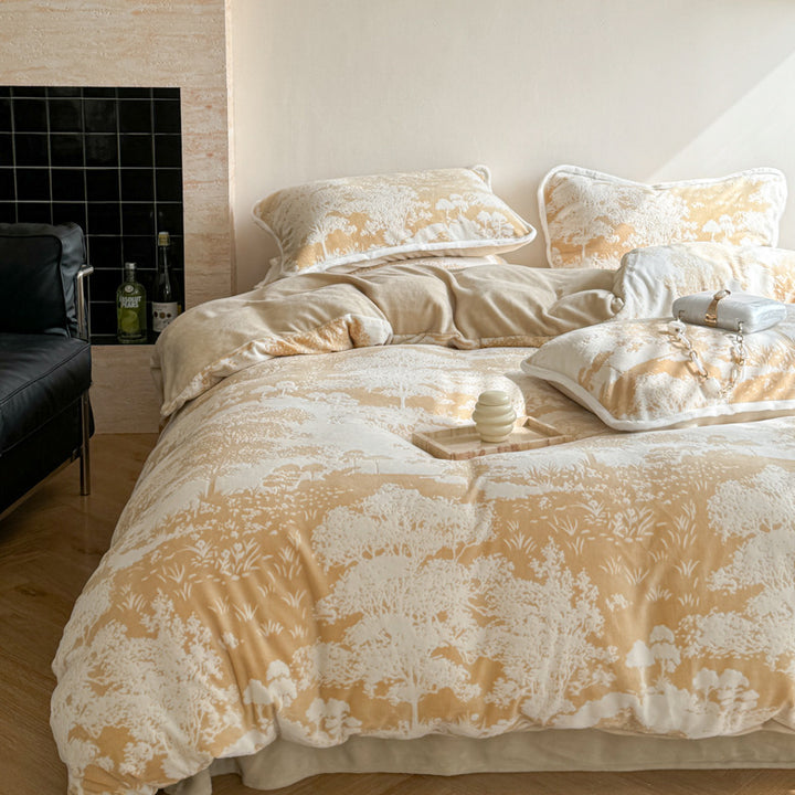 Französisches Milchfleece-Bettwäsche-Set, floral, warm