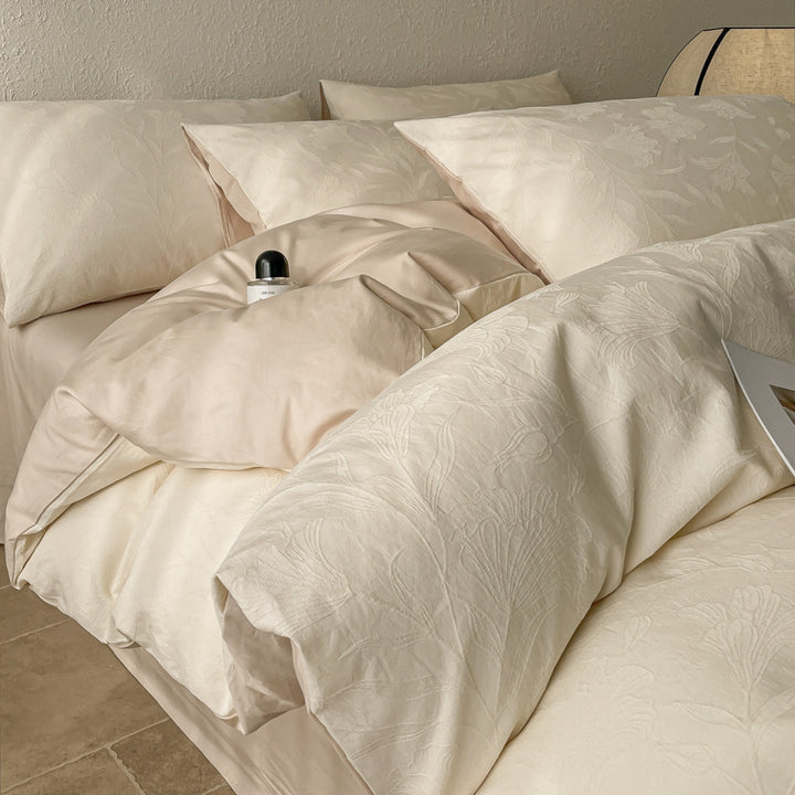 Baumwoll-Bettwäsche-Set, 4-teilig, 180 cm Bett, Naturholzstil