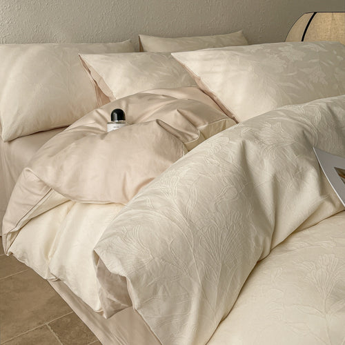 Baumwoll-Bettwäsche-Set, 4-teilig, 180 cm Bett, Naturholzstil