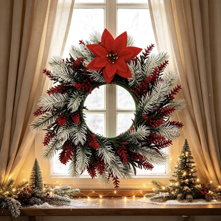 Künstlicher Weihnachtskranz mit Tannenzweigen und Beeren, 38 cm