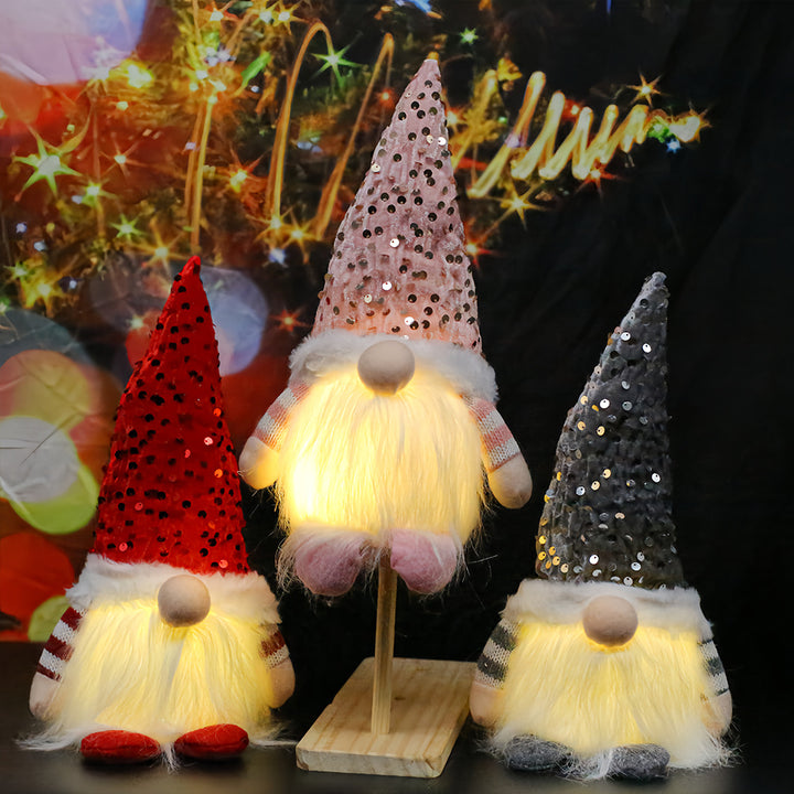 Beleuchtete Weihnachts-Wichtelfigur mit Paillettenmütze