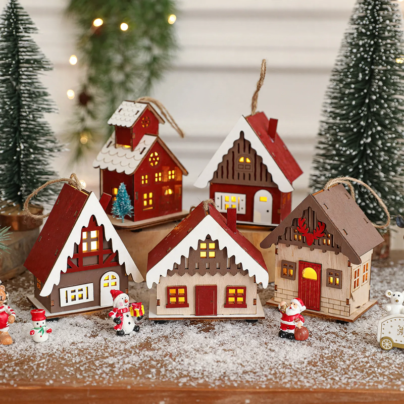 Beleuchtetes Holzhaus für Weihnachtsdekoration