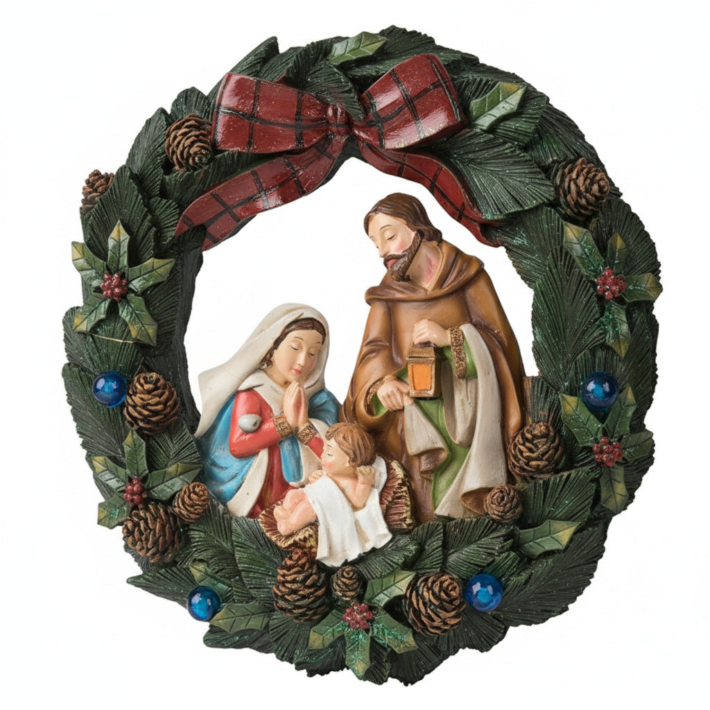 Weihnachtlicher Wandkranz mit Beleuchtung, Harz
