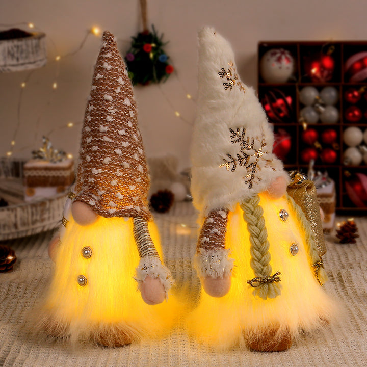 Beleuchtete Weihnachts-Wichtelfigur mit Pailletten und Plüsch