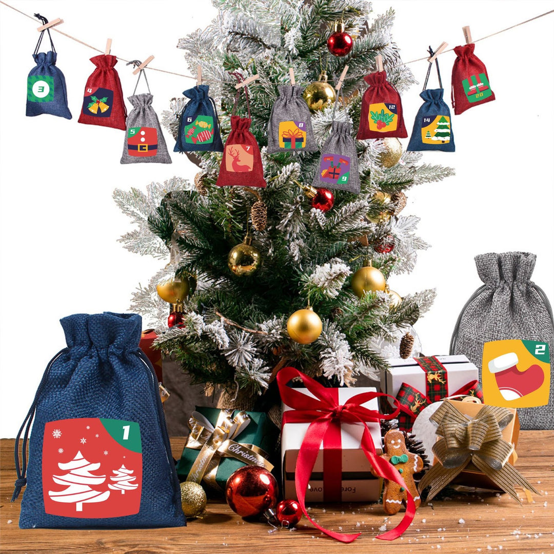 Weihnachts-Adventskalender-Aufkleber, 24er-Set