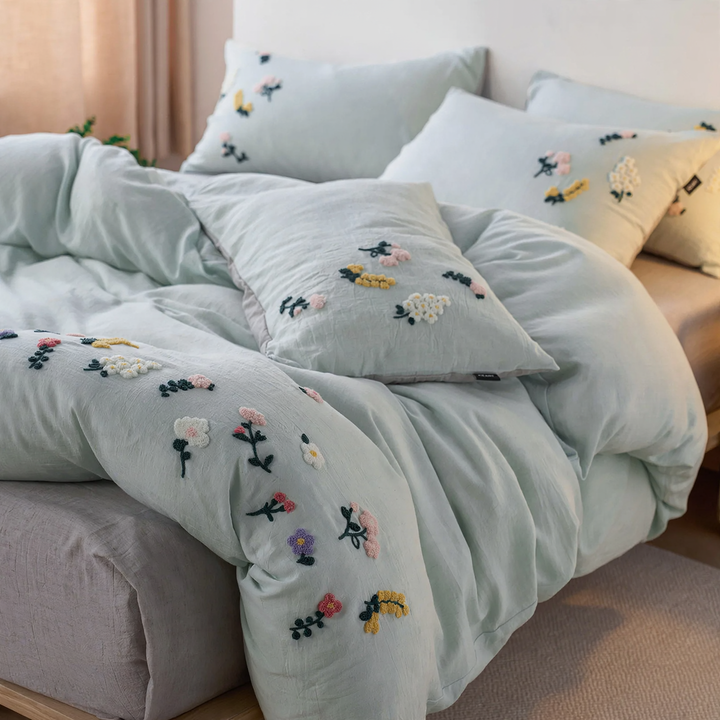 Tencel-Baumwoll-Bettwäsche mit Blumenstickerei
