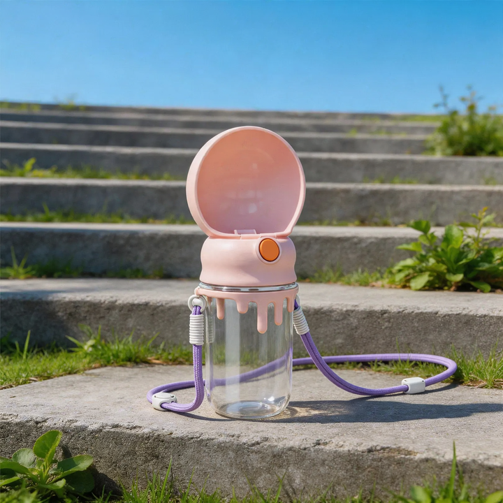 Tragbare Wasserflasche für Haustiere mit Druckventil