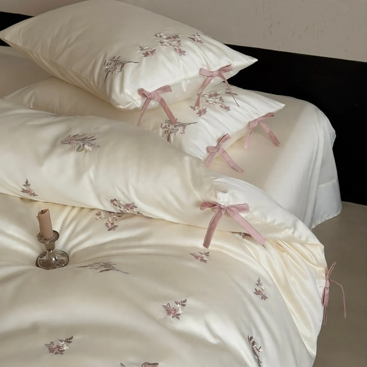 Französisches Baumwoll-Bettwäscheset mit Stickerei