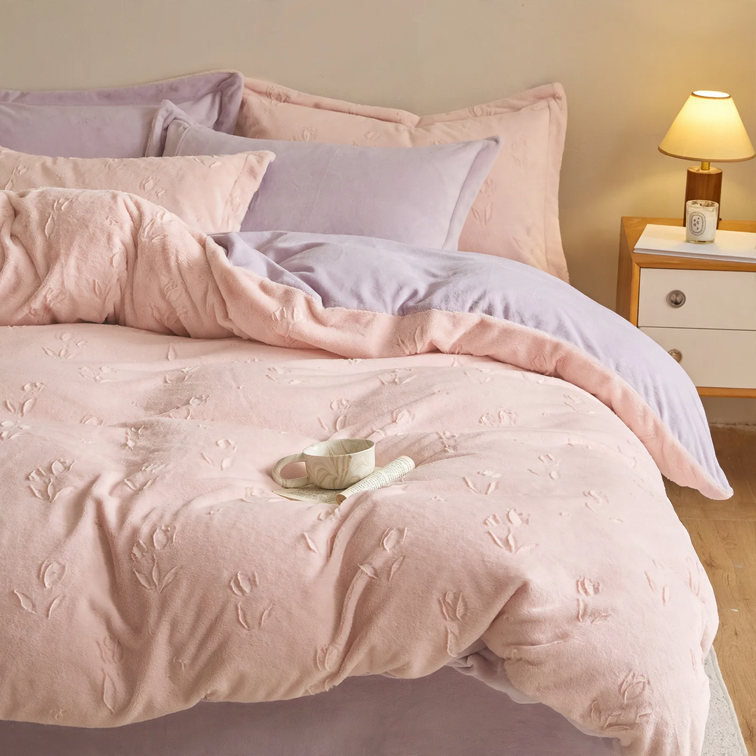 Doppelseitiges Fleece-Bettwäsche-Set, 4-teilig, Winter