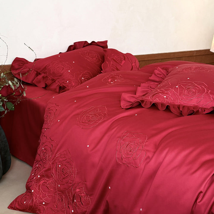 Baumwoll-Bettwäsche-Set, 4-teilig, Blumenmuster, elegant