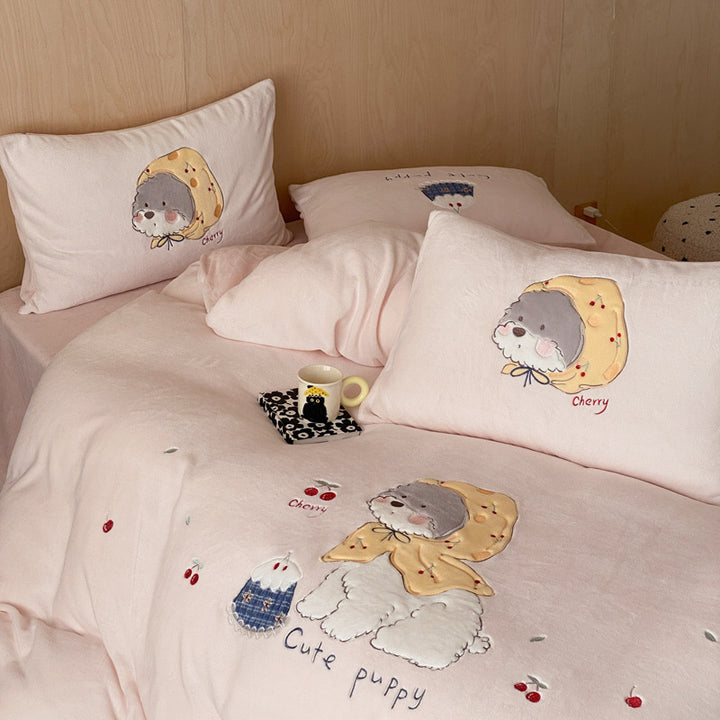 Milchfaser-Fleece Bettwäsche-Set, Cartoon-Design, warm
