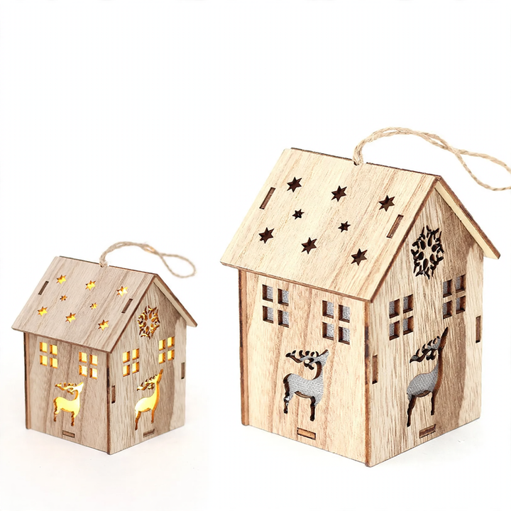 Beleuchtetes Holzhaus mit LED-Licht