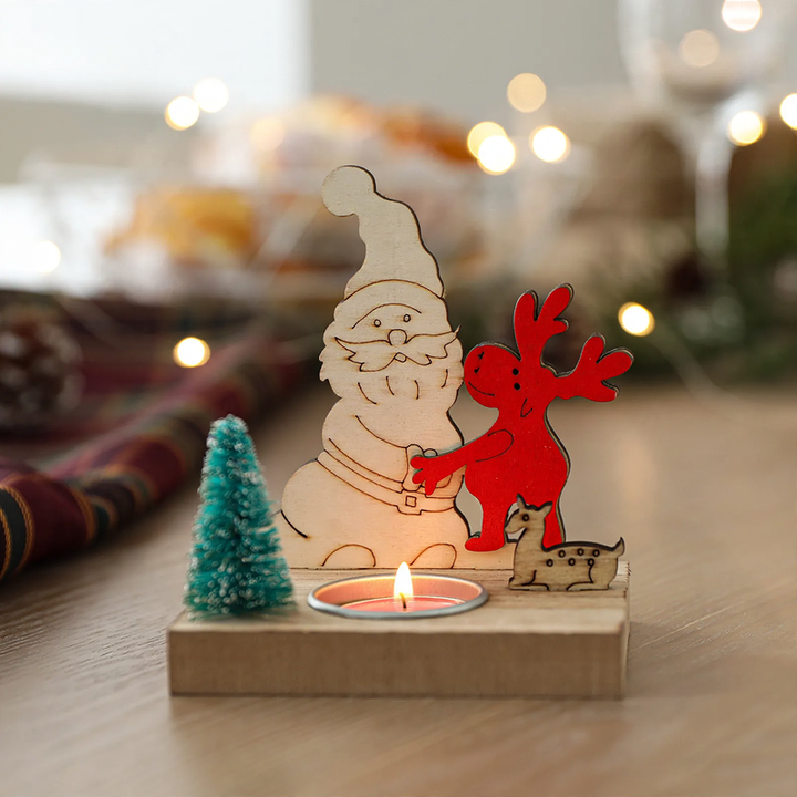 Dekorativer Holz-Weihnachtskerzenhalter, 12 cm