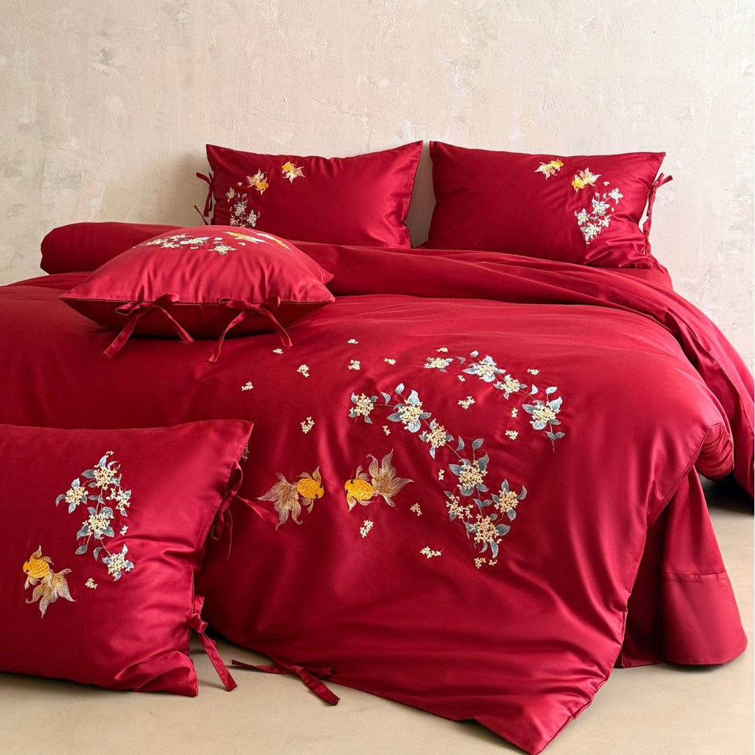 4-teiliges Bettwäsche-Set, 100er Langstapel-Baumwolle, Blumenmuster