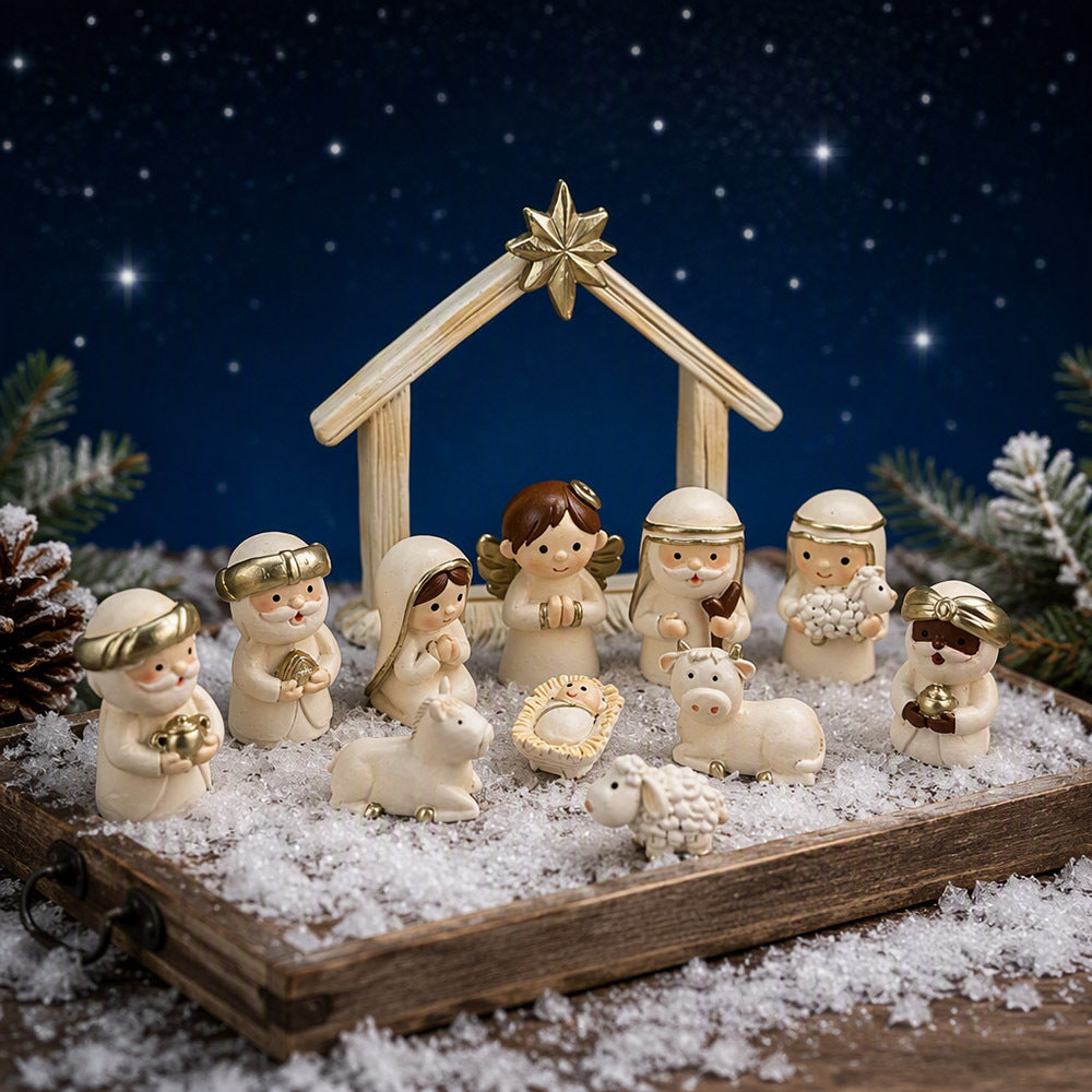 Weihnachtliche Krippenfiguren-Set, Cartoon-Stil