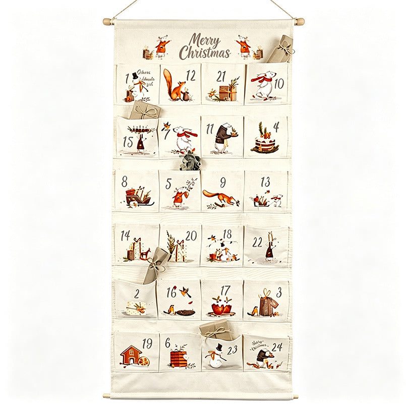 Weihnachts-Adventskalender aus Stoff mit 24 Taschen