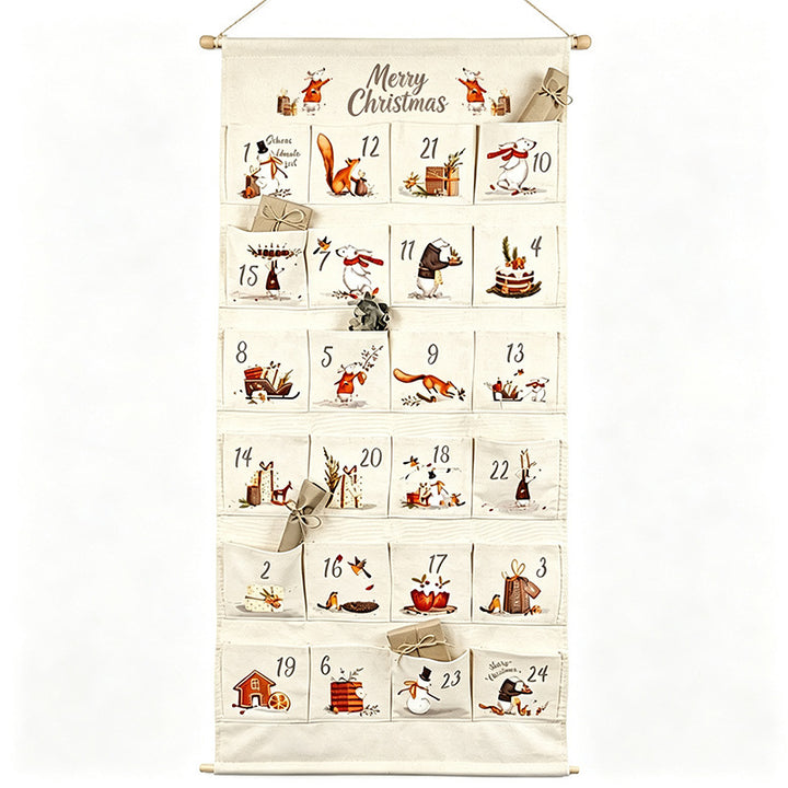 Weihnachts-Adventskalender aus Stoff mit 24 Taschen