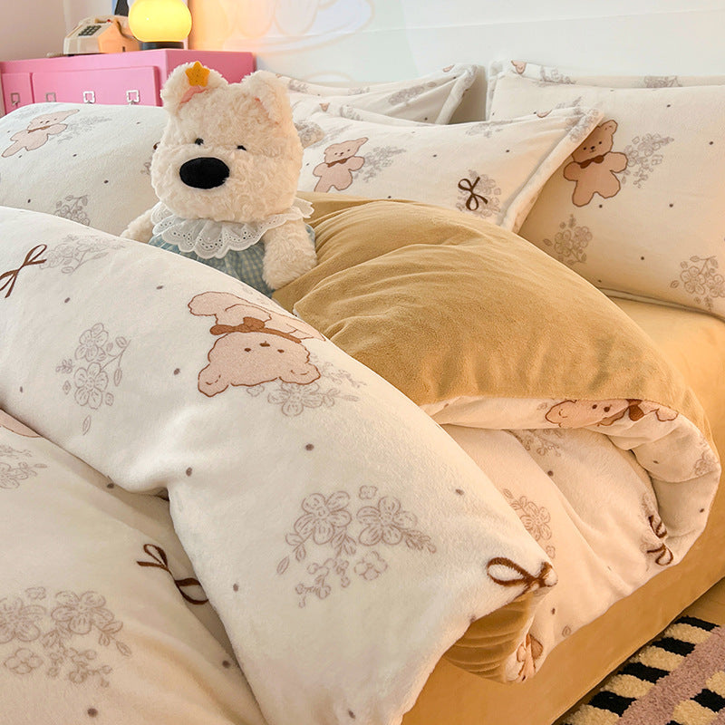 Cartoon-Milchfleece-Bettwäsche, warm und flauschig