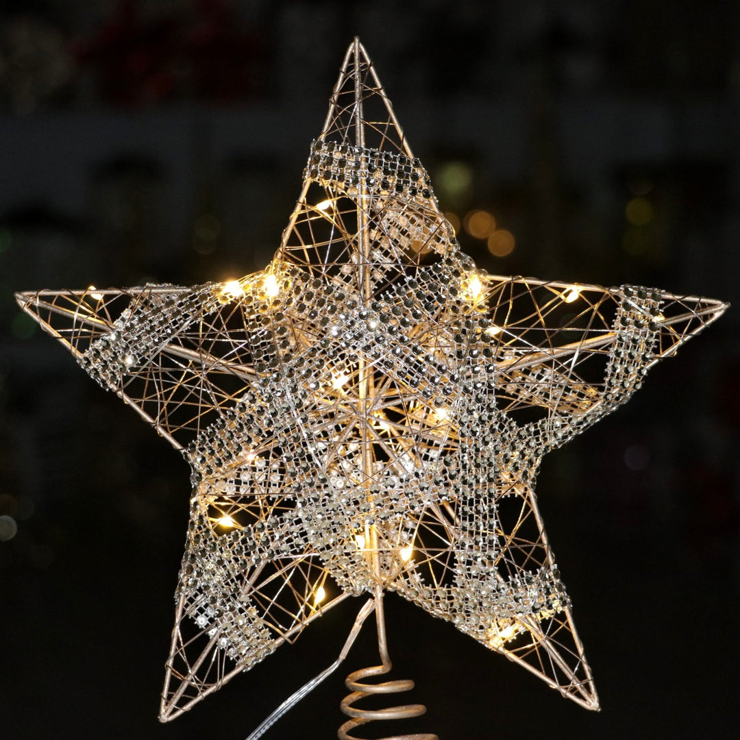 Weihnachtsbaum-Spitzenstern aus Eisen, beleuchtet