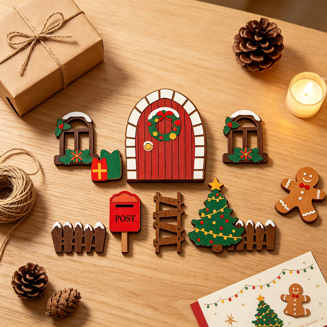 Dekorative Mini-Elfen-Tür aus Holz für weihnachtliches Ambiente