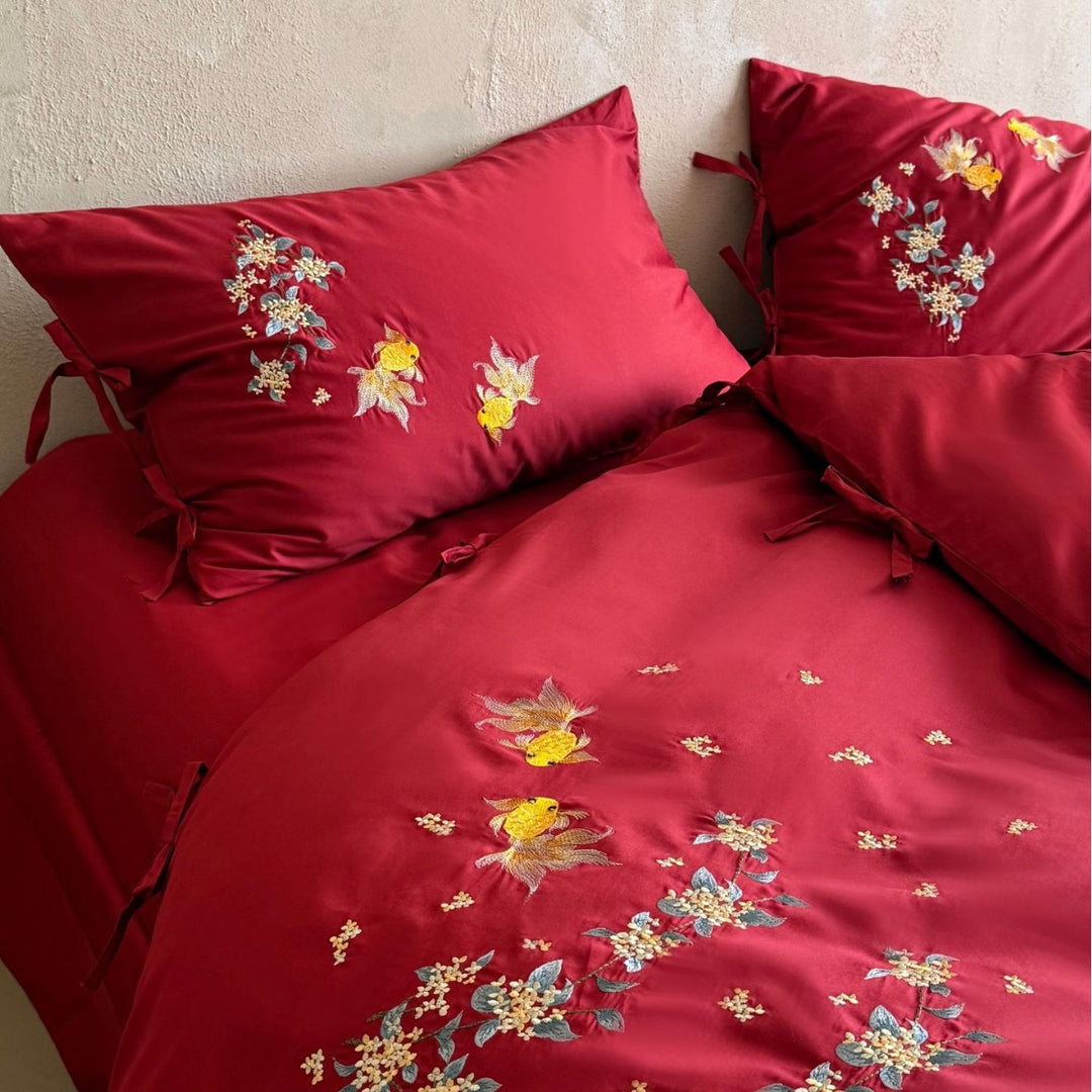4-teiliges Bettwäsche-Set, 100er Langstapel-Baumwolle, Blumenmuster