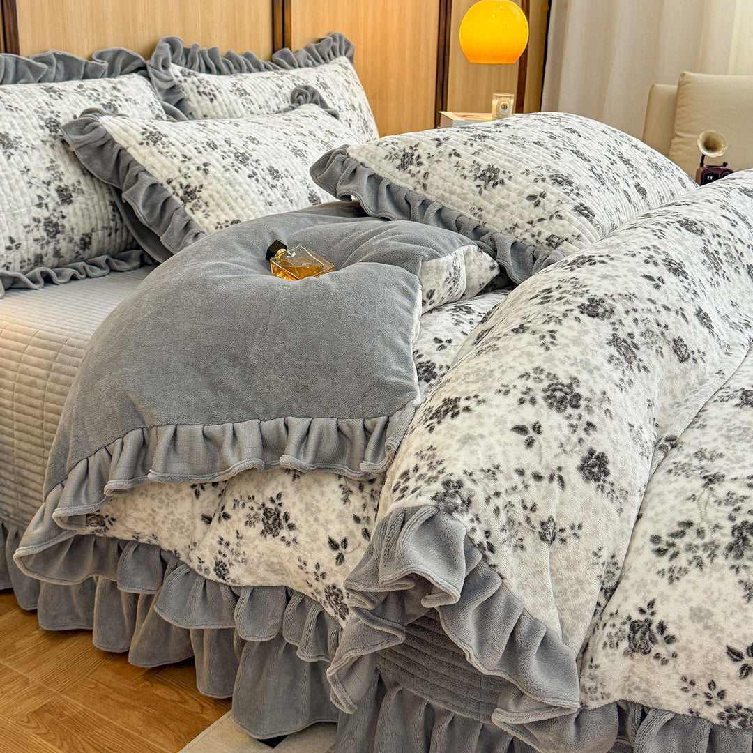 Milchfaser-Fleece Bettwäsche-Set, französischer Stil, mit Bordüre