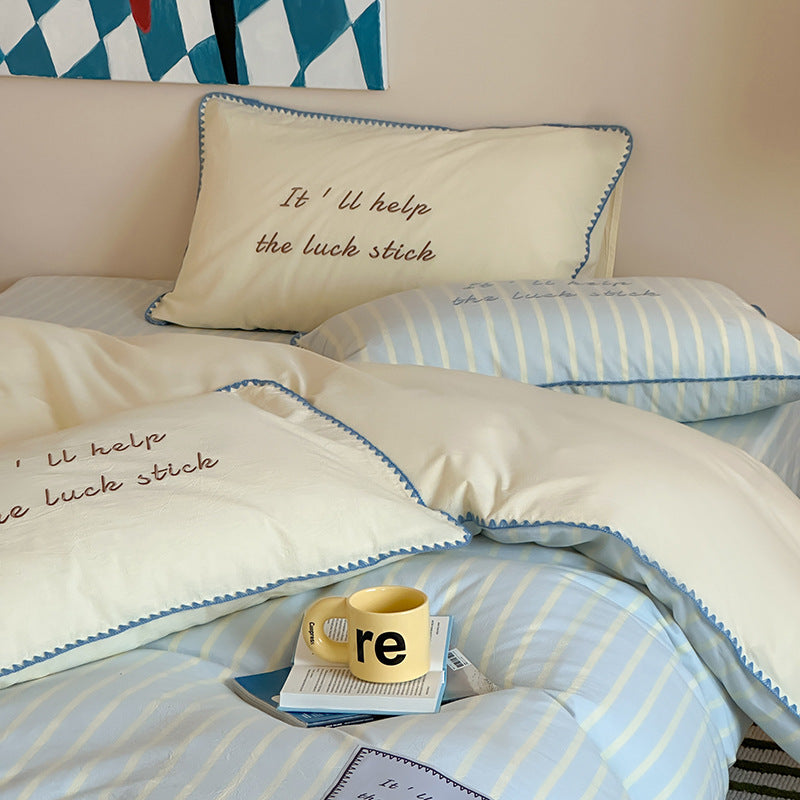 Baumwoll-Bettwäsche, 4-teilig, Streifenmuster