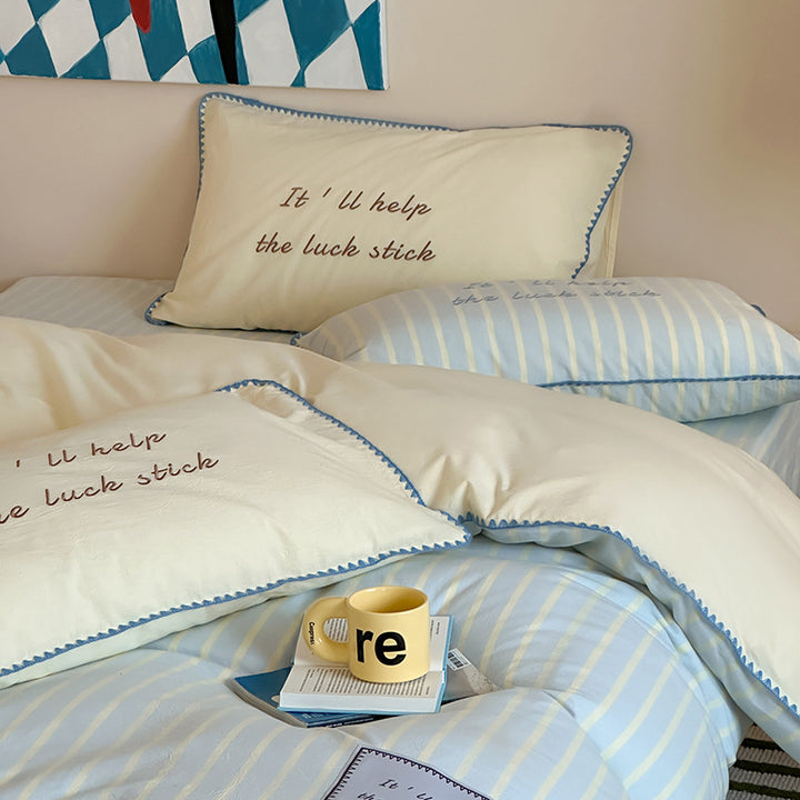 Baumwoll-Bettwäsche, 4-teilig, Streifenmuster