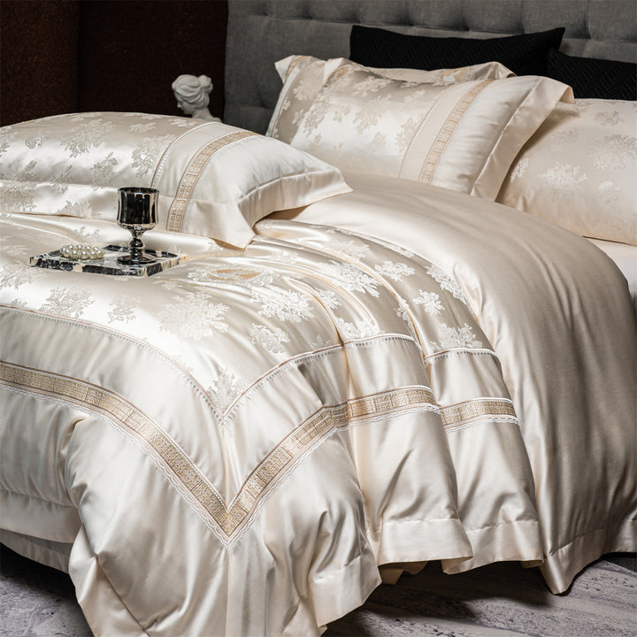 Satin-Jacquard-Bettwäsche aus Langstapelbaumwolle, 4-teilig