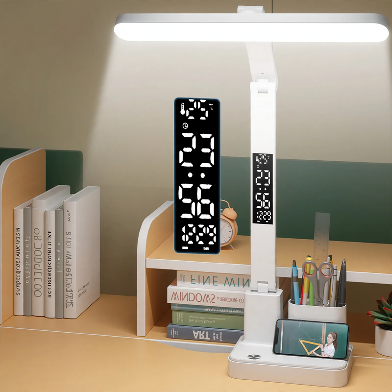 LED-Schreibtischlampe mit Vollspektrumlicht und Uhranzeige