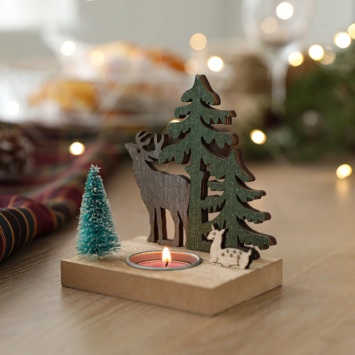 Dekorativer Holz-Weihnachtskerzenhalter, 12 cm