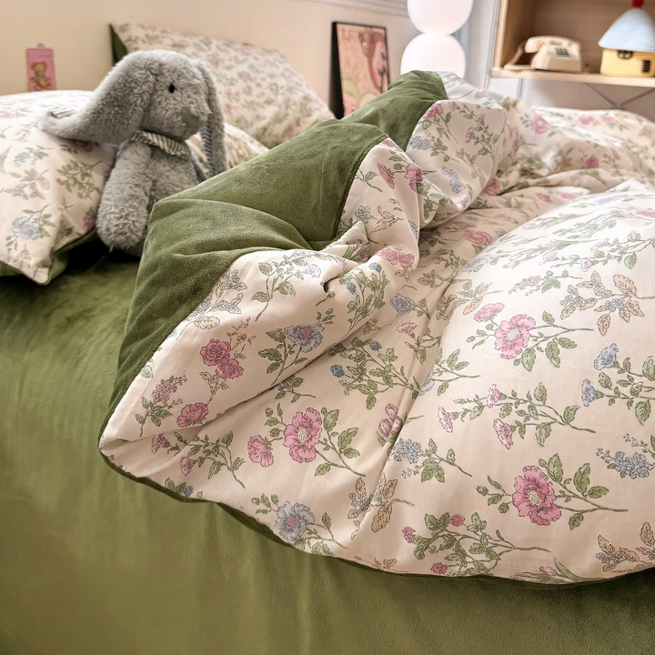 Bettwäsche-Set aus Milchfaser-Fleece, florales Design
