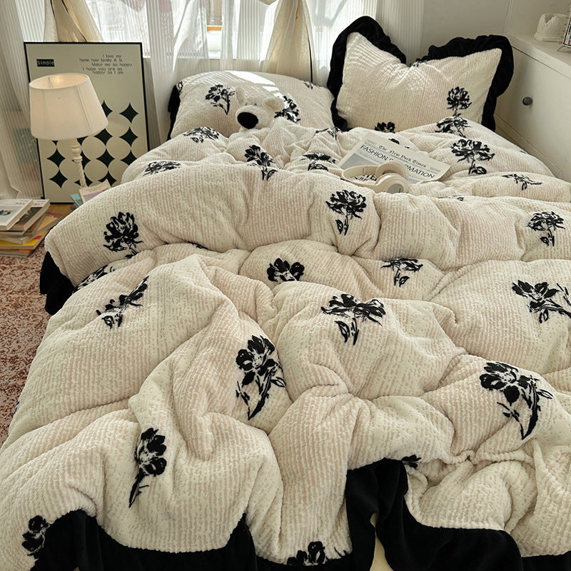 Elegantes Milchfaser-Fleece Bettwäsche-Set, französischer Stil