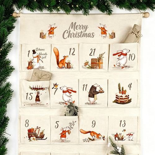 Weihnachts-Adventskalender aus Stoff mit 24 Taschen