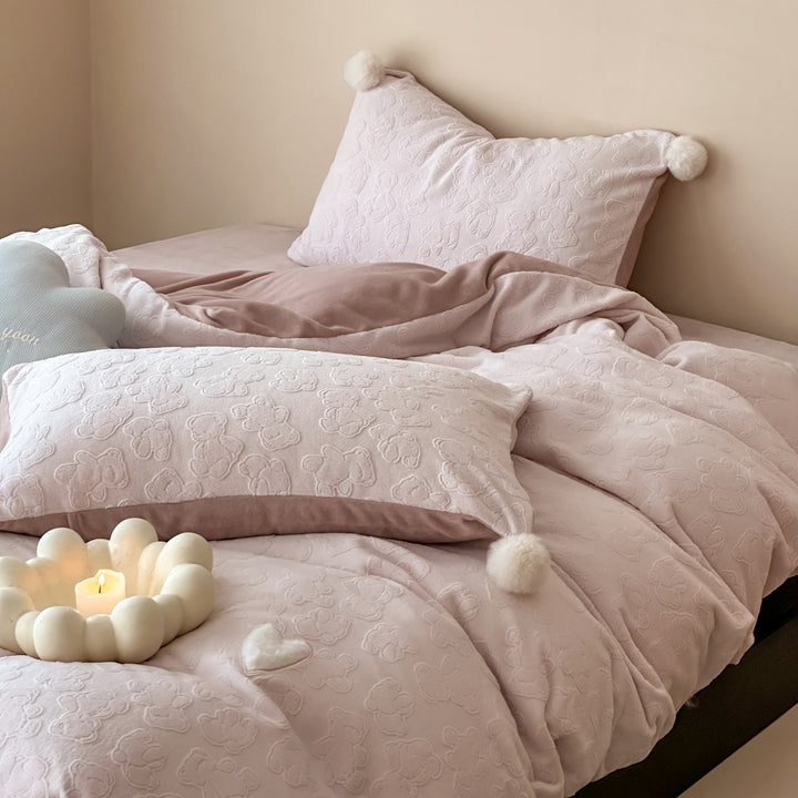 Milchfaser-Fleece Bettwäsche-Set, verdickt, mit Prägung