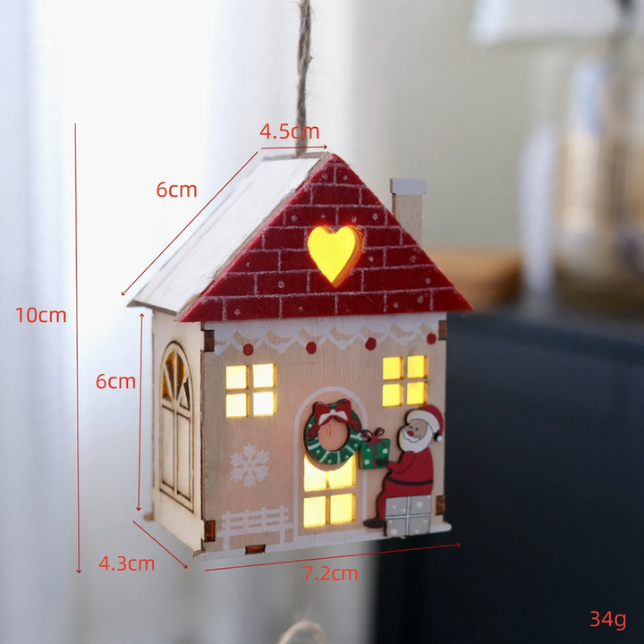 Beleuchtetes Holzhaus, Weihnachtsdekoration zum Aufhängen oder Stellen