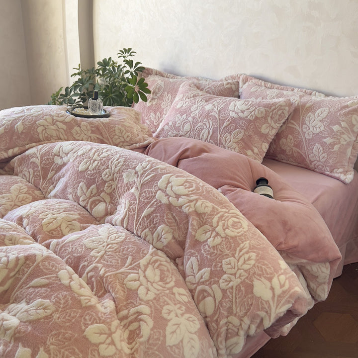 Milchfaser-Bettwäsche, 4-teilig, Blumenmuster, Winter