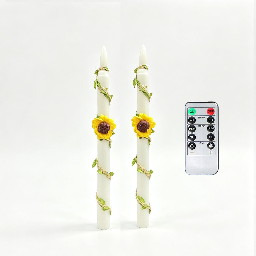 LED-Sonnenblumen-Kerze mit Sisalseil-Dekoration