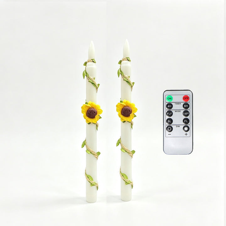 LED-Sonnenblumen-Kerze mit Sisalseil-Dekoration