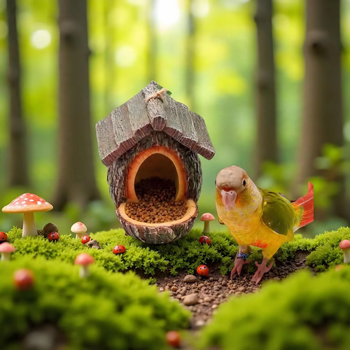 Dekorativer Vogel-Futterspender in Baumstumpf-Optik