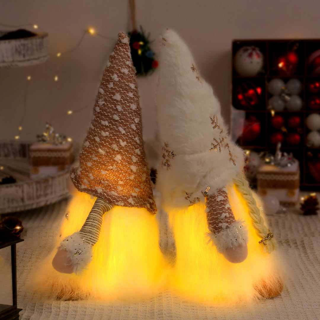 Beleuchtete Weihnachts-Wichtelfigur mit Pailletten und Plüsch