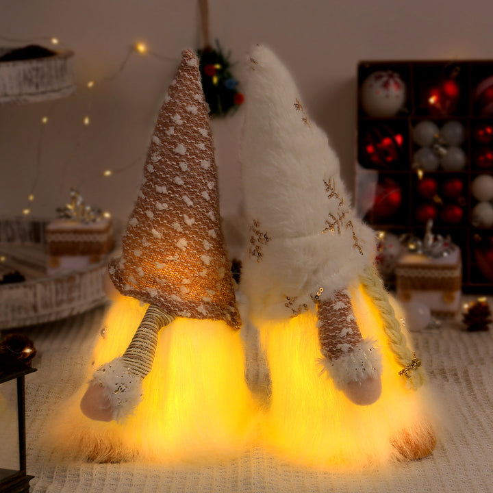 Beleuchtete Weihnachts-Wichtelfigur mit Pailletten und Plüsch