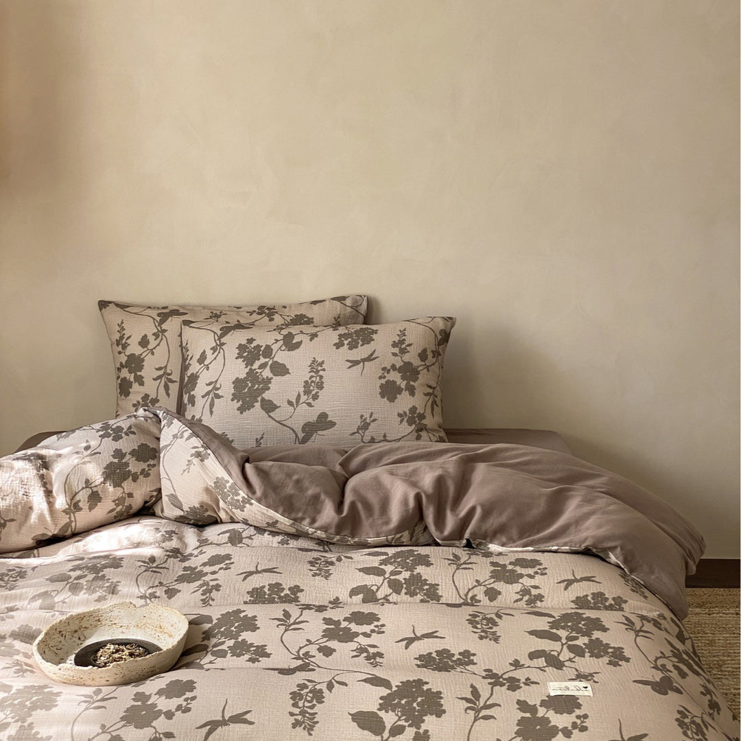 Baumwoll-Bettwäsche-Set, 4-teilig, Blumenmuster