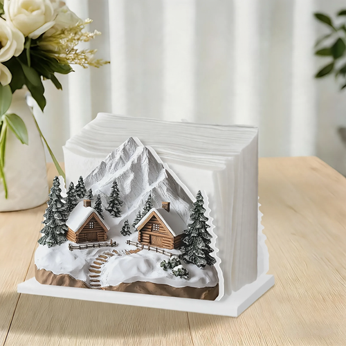 Dekorativer Serviettenhalter im Winterhütten-Design