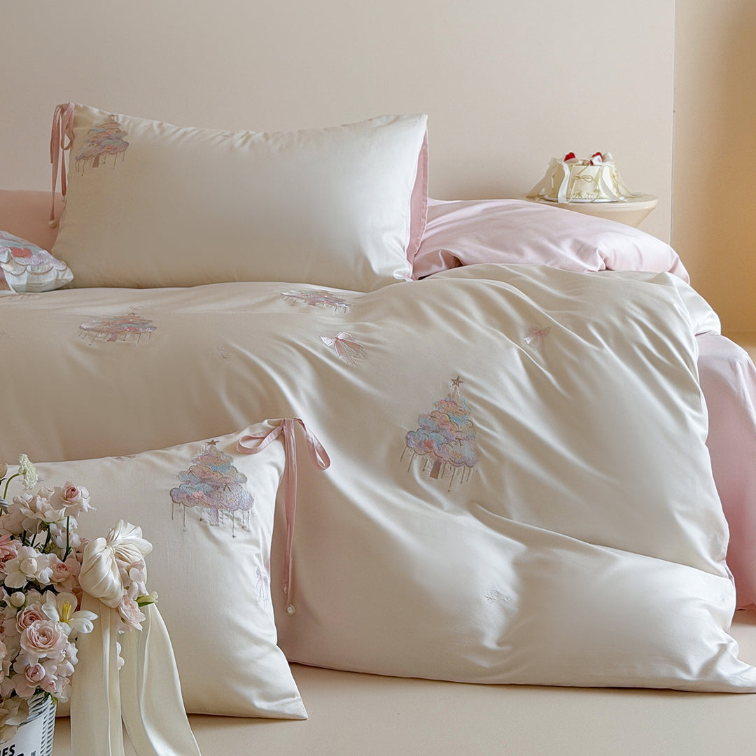 Bestickte Langstapelbaumwoll-Bettwäsche mit Blumenmuster
