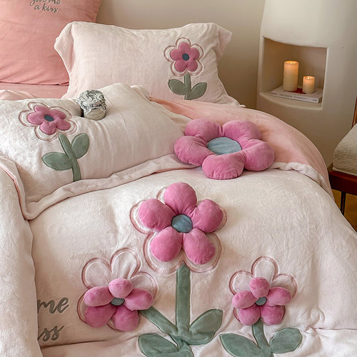Milchfaser-Bettwäsche-Set, 4-teilig, 3D-Blumenmuster