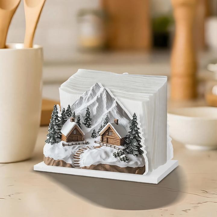 Dekorativer Serviettenhalter im Winterhütten-Design
