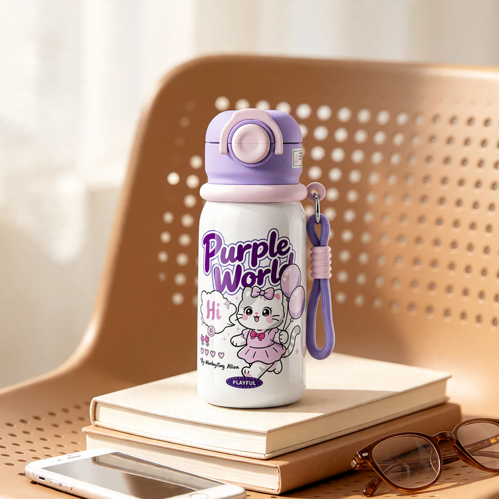 Kinderthermosflasche mit Saugnapf und Trinkhalm