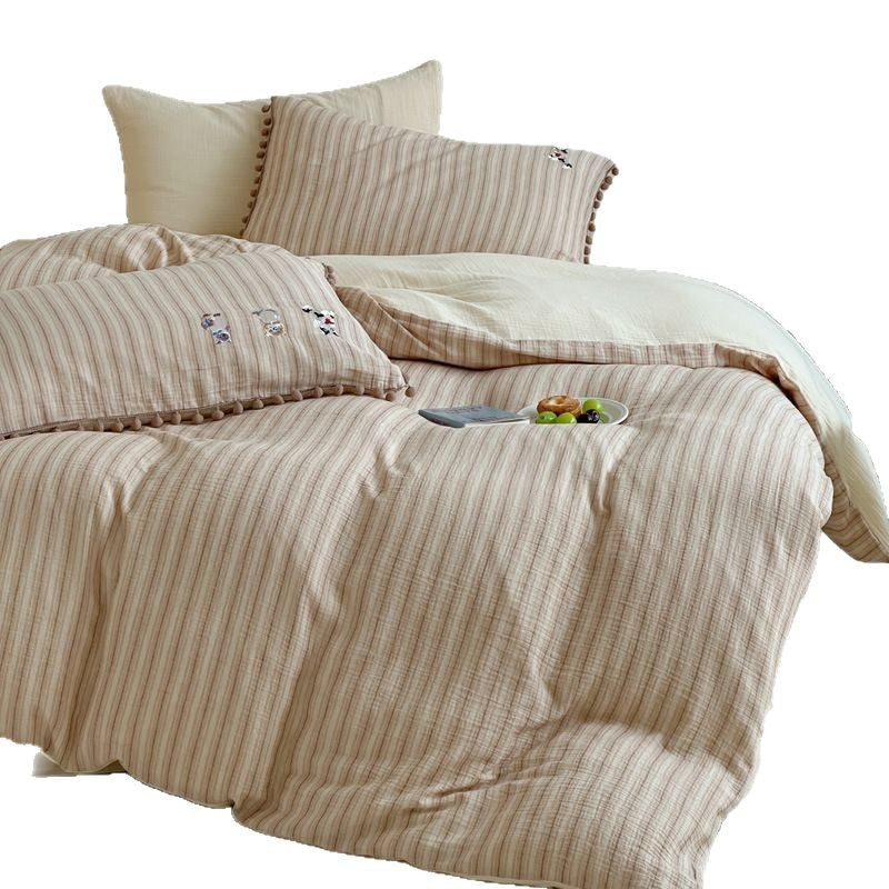 Baumwoll-Bettwäsche-Set mit Pompon-Borte