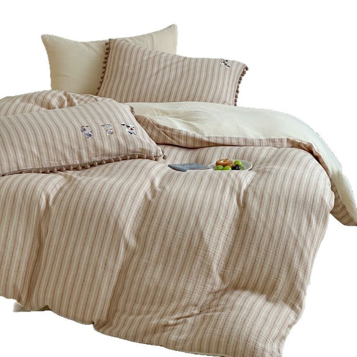 Baumwoll-Bettwäsche-Set mit Pompon-Borte